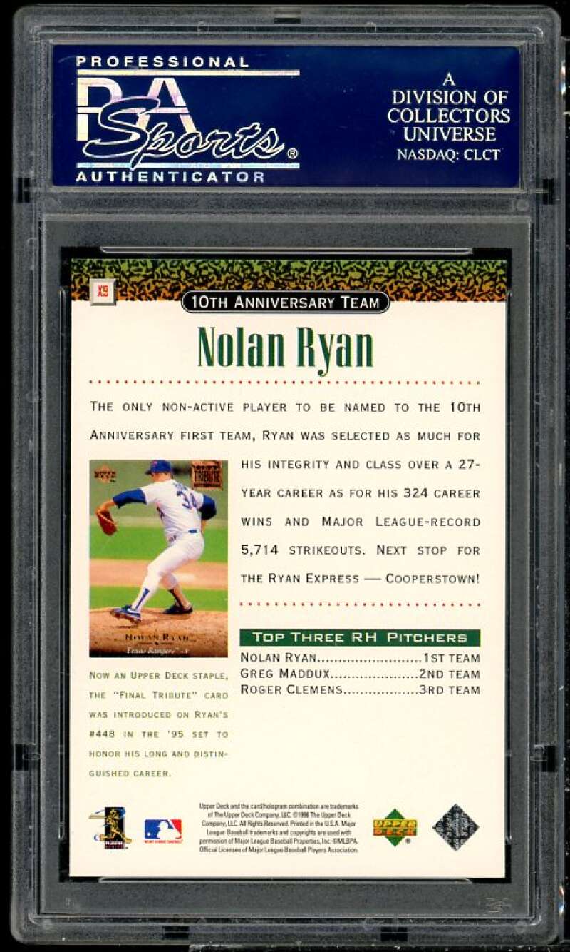 Nolan Ryan Card 1999 Upper Deck 10th Anniversary Team #X9 PSA 9 Image 2