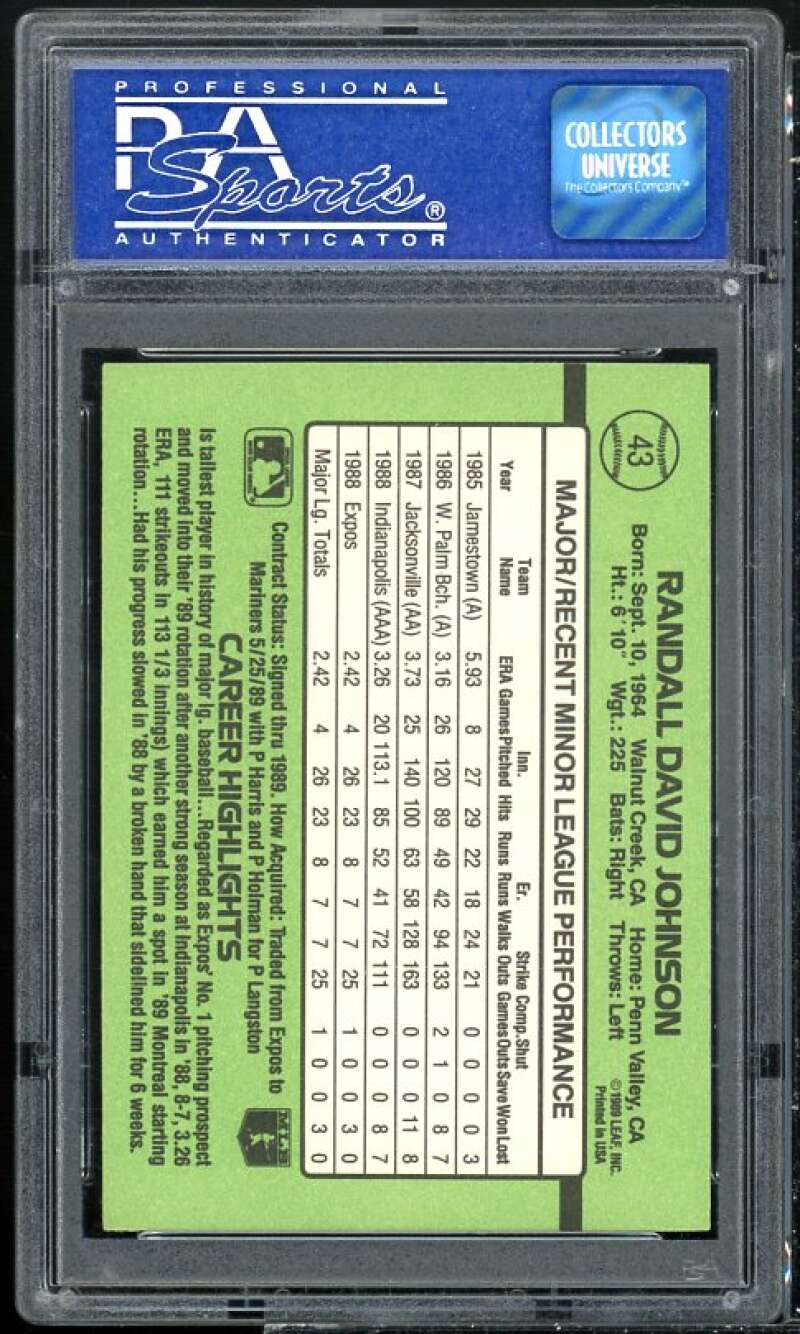 Randy Johnson Rookie Card 1989 Donruss Rookies #43 PSA 9 Image 2