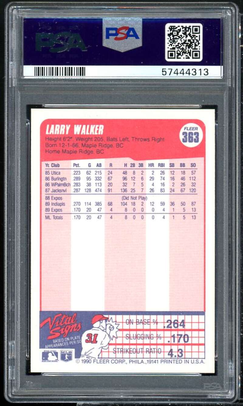 Larry Walker Rookie Card 1990 Fleer #363 PSA 8 Image 2