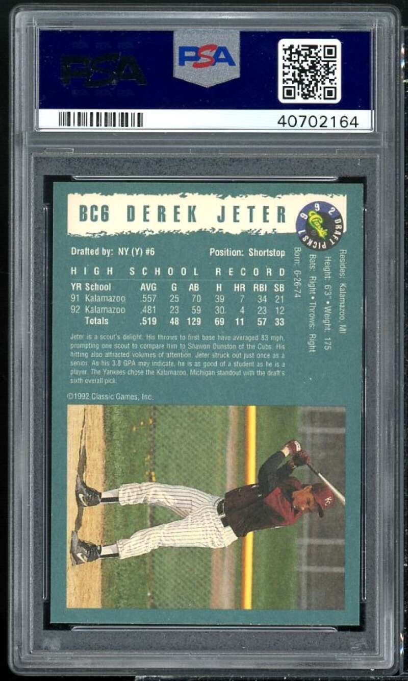 Derek Jeter Rookie Card 1992 Classic Draft Picks Foil Bonus #BC6 PSA 8 Image 2