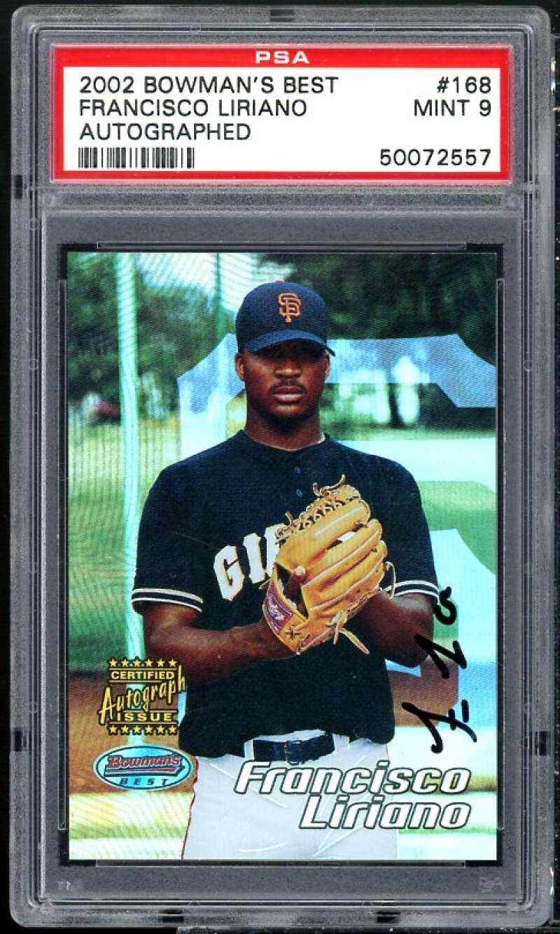 Francisco Liriano Rookie Card 2002 Bowman's Best Autographed #168 PSA 9 Image 1