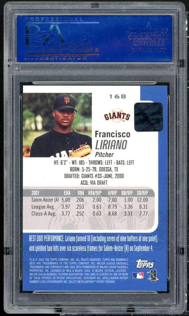 Francisco Liriano Rookie Card 2002 Bowman's Best Autographed #168 PSA 9 Image 2