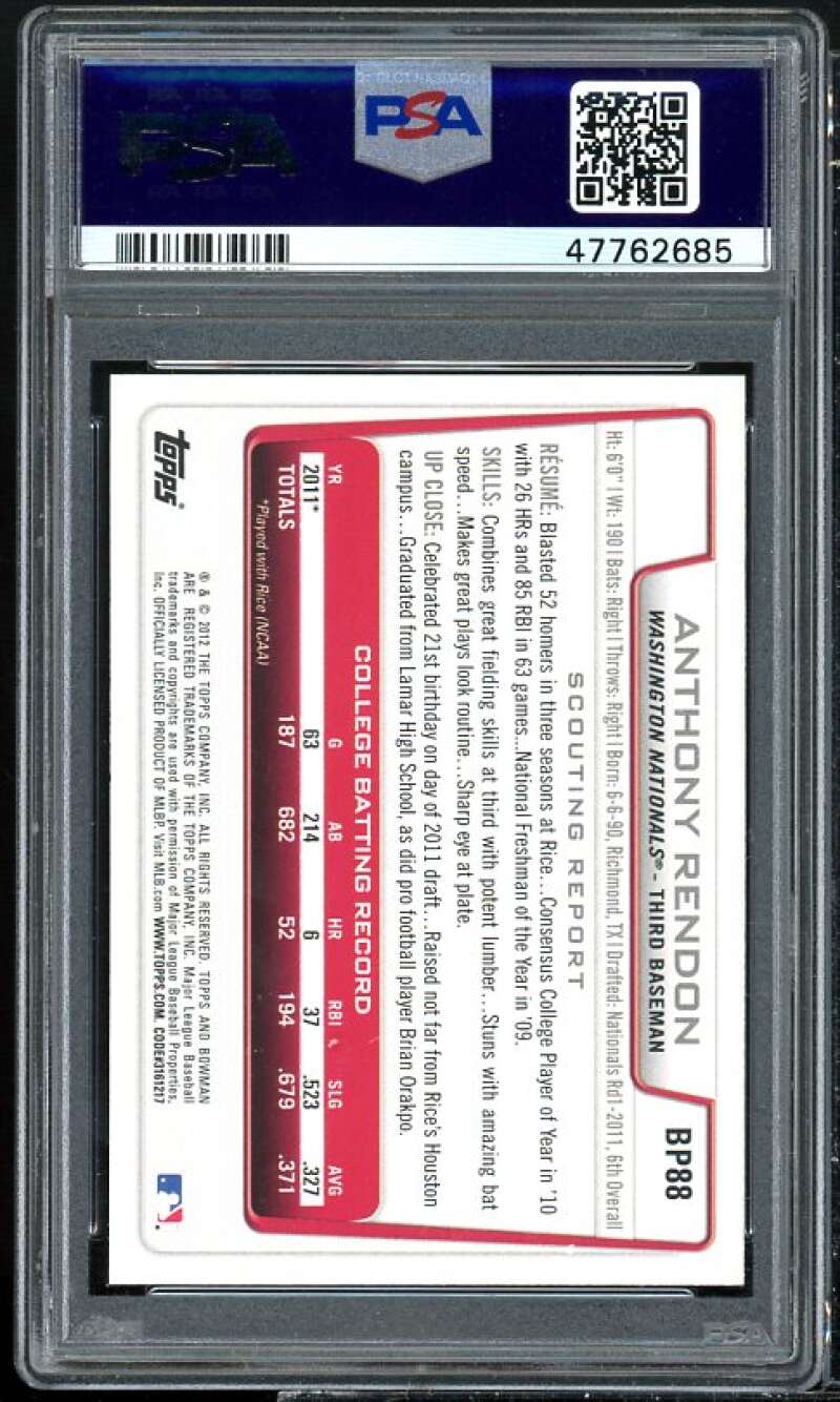 Anthony Rendon Rookie Card 2012 Bowman Prospects #BP88 PSA 9 Image 2