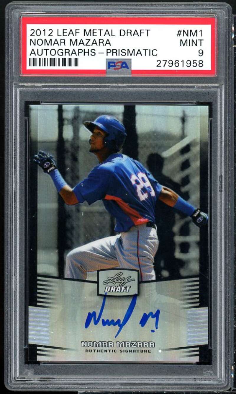 Nomar Mazara Rookie Card 2012 Leaf Metal Autograph Prismatic #NM1 PSA 9 Image 1