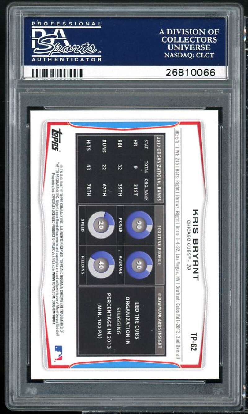 Kris Bryant Rookie Card 2014 Bowman Draft Picks Top Prospects #TP-62 PSA 9 Image 2