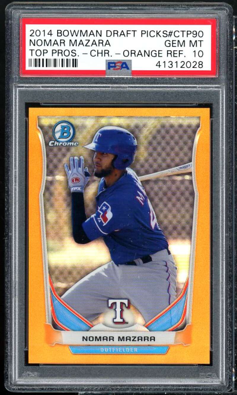 Nomar Mazara Rookie Card 2014 Bowman Chrome Orange Refractors #CTP-90 PSA 10 Image 1