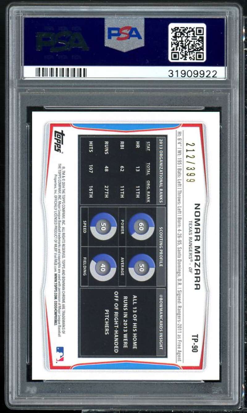 Nomar Mazara Rookie 2014 Bowman Draft Picks Top Prospects Blue #TP-90 PSA 10 Image 2