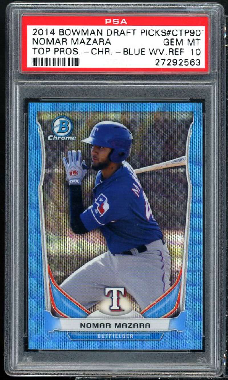 Nomar Mazara Rookie 2014 Bowman Draft Picks Chrome Blue Wave Ref #CTP-90 PSA 10 Image 1