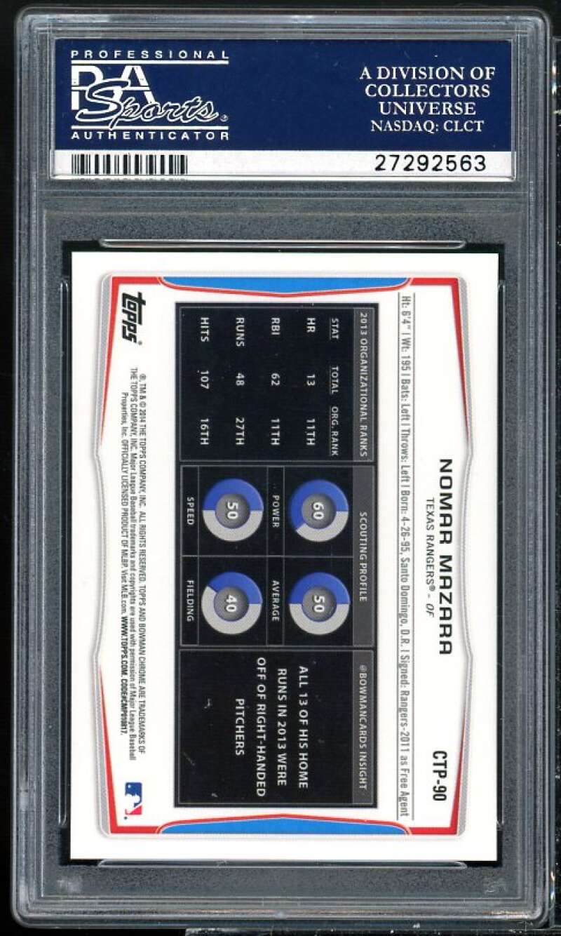 Nomar Mazara Rookie 2014 Bowman Draft Picks Chrome Blue Wave Ref #CTP-90 PSA 10 Image 2