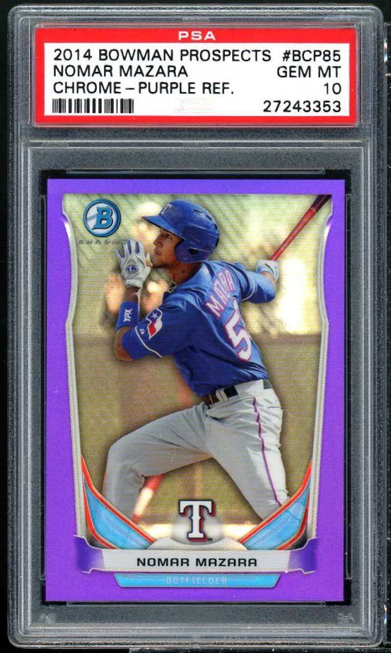 Nomar Mazara Rookie 2014 Bowman Chrome Prospects Purple Refractors #BCP85 PSA 10 Image 1