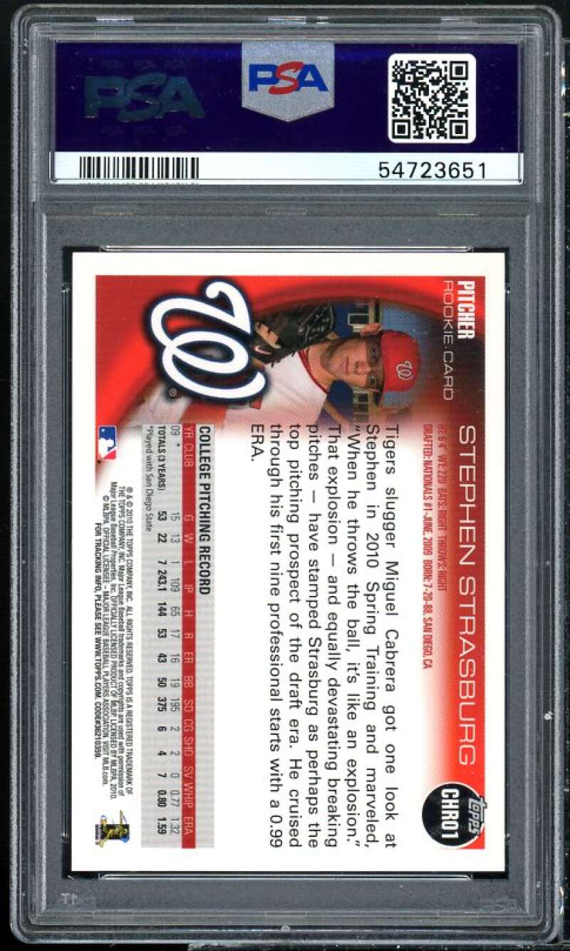 Stephen Strasburg Rookie Card 2010 Topps Update Chrome Refractor #CHR01 PSA 8 Image 2