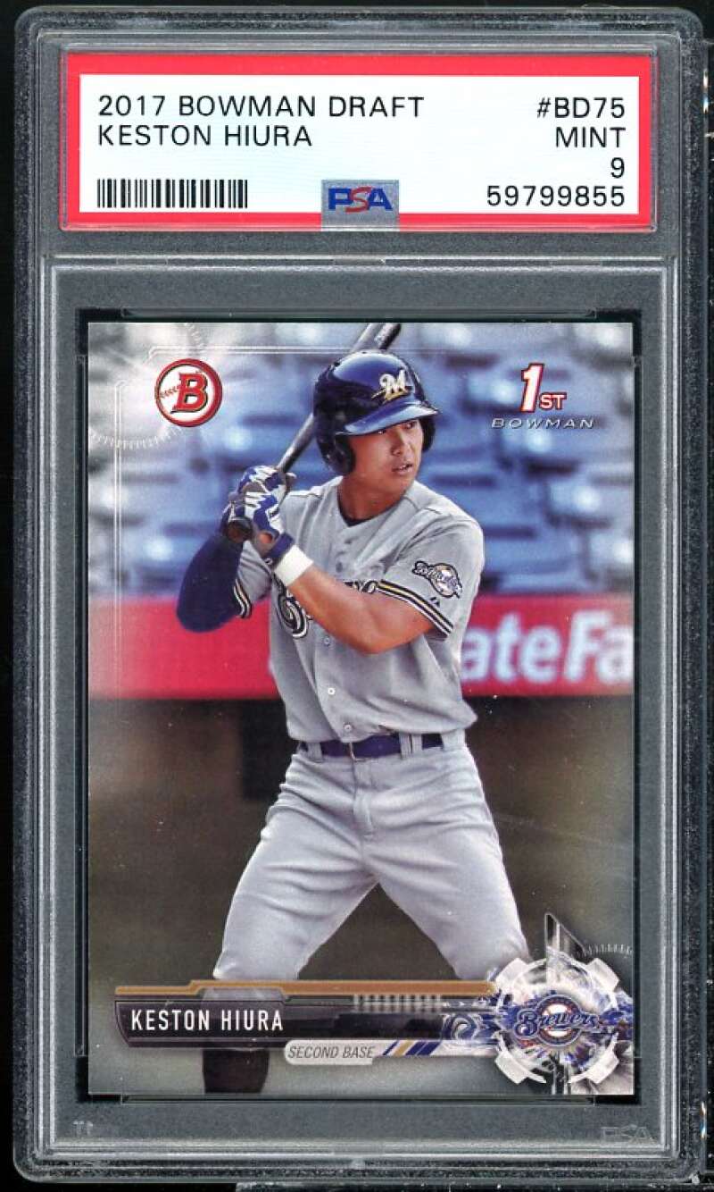 Keston Hiura Rookie Card 2017 Bowman Draft #BD-75 PSA 9 Image 1