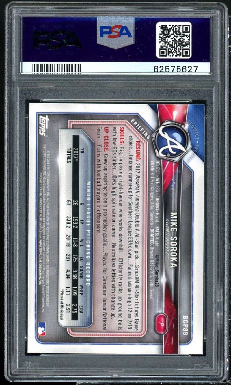 Mike Soroka Card 2018 Bowman Chrome Prospects #89 PSA 10 Image 2