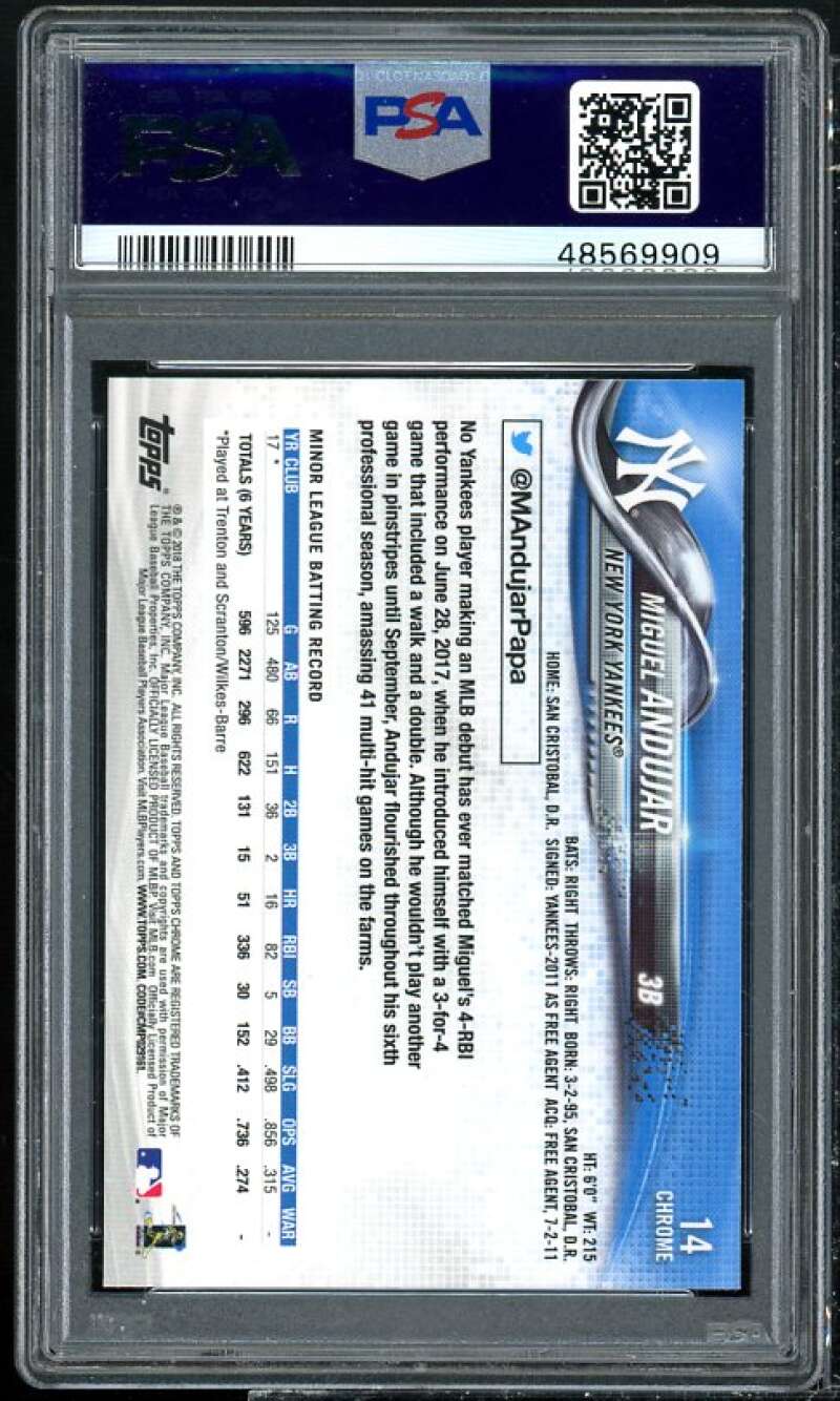 Miguel Andujar Rookie Card 2018 Topps Chrome #14 PSA 9 Image 2