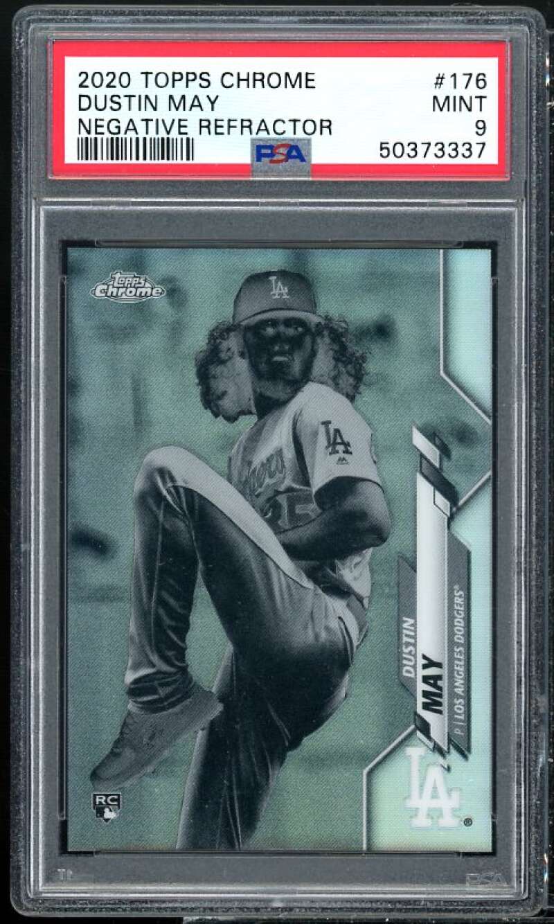 Dustin May Rookie Card 2020 Topps Chrome Negative Refractor #176 PSA 9 Image 1