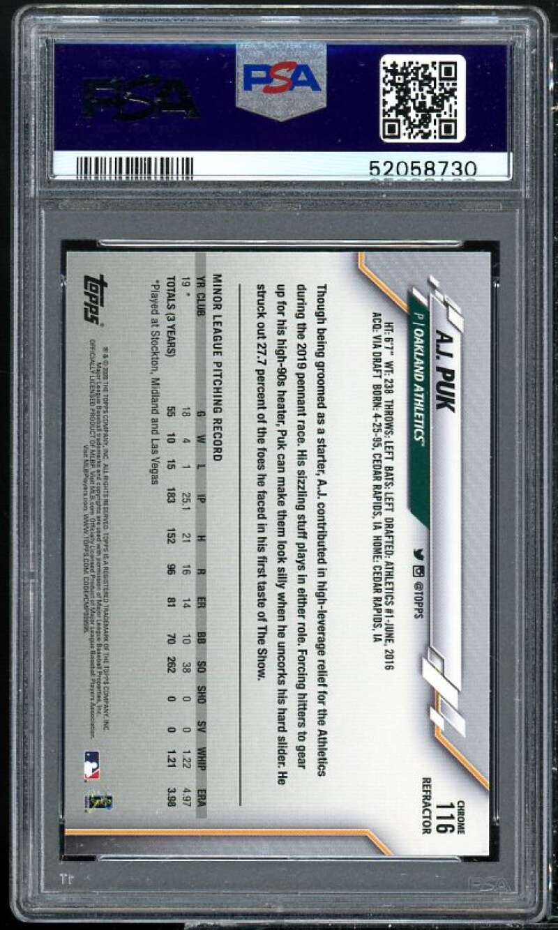 A.J. Puk Rookie Card 2020 Topps Chrome X-Fractor #116 PSA 9 Image 2