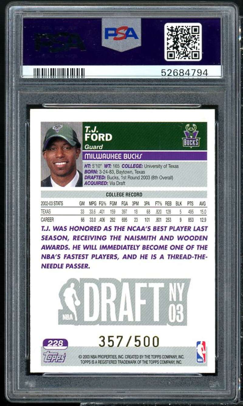 T.J. Ford Rookie Card 2003-04 Topps Black Border #228 PSA 6 Image 2