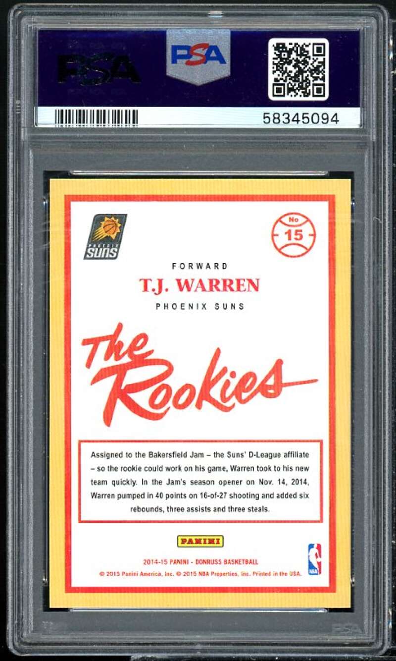 T.J. Warren Rookie Card 2014-15 Panini Donruss The Rookies #15 PSA 9 Image 2