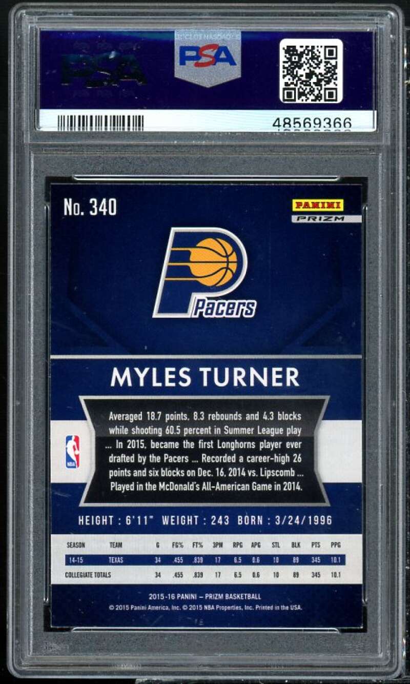 Myles Turner Rookie Card 2015-16 Panini Prizm Silver Prizm #340 PSA 8 Image 2