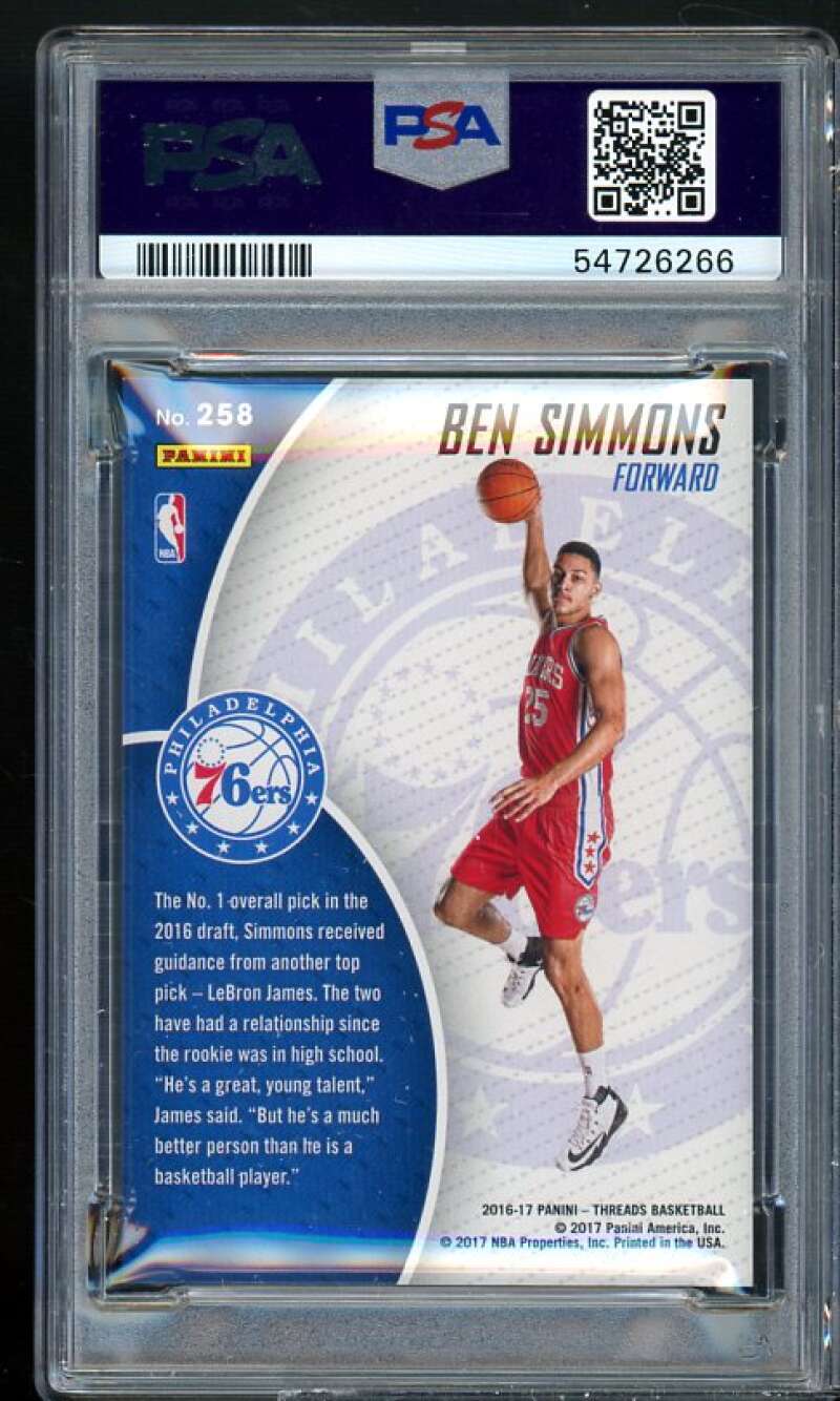 Ben Simmons Rookie Card 2016-17 Panini Threads #258 PSA 9 Image 2