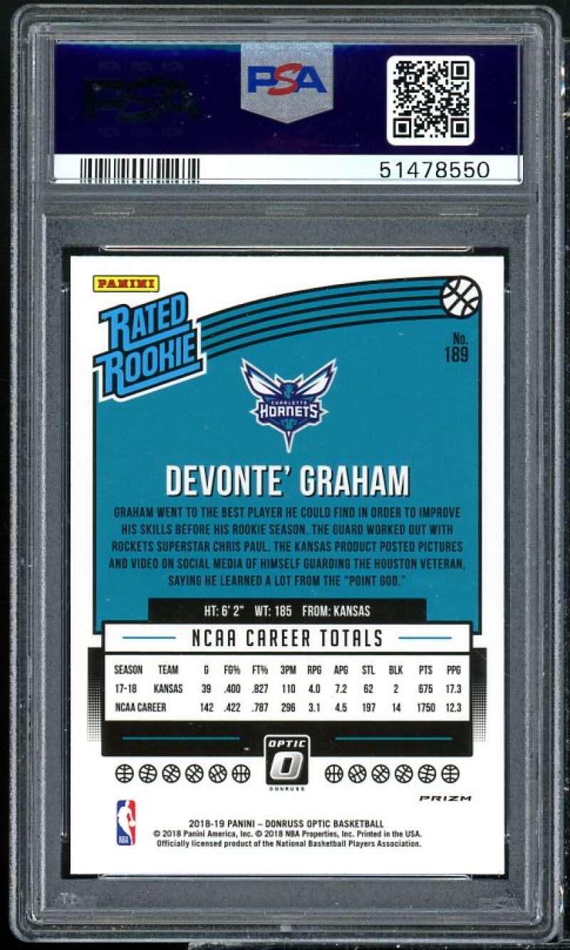 Devonte' Graham Rookie Card 2018-19 Panini Donruss Optic Shock #189 PSA 9 Image 2