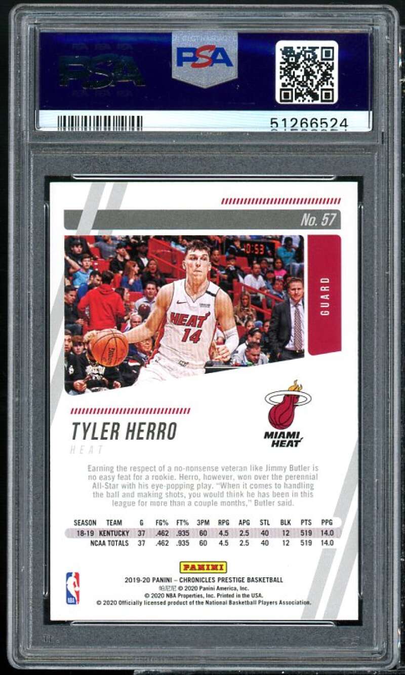 Tyler Herro Rookie Card 2019-20 Panini Chronicles #57 PSA 8 Image 2