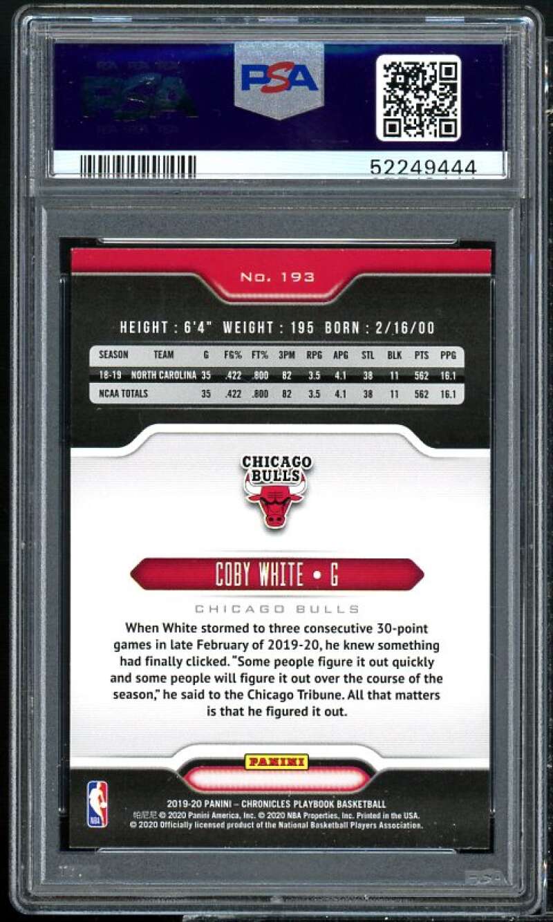 Coby White Rookie Card 2019-20 Panini Chronicles #193 PSA 9 Image 2