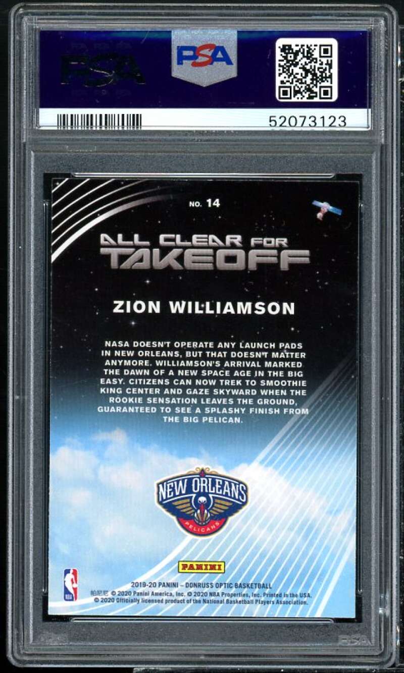 Zion Williamson Rookie 2019-20 Panini Donruss Optic All Clear Takeoff #14 PSA 9 Image 2