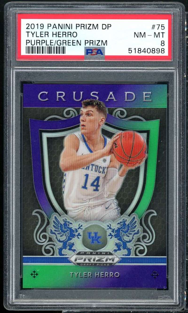 Tyler Herro Rookie 2019-20 Panini Prizm Draft Picks Purple/Green Prizm PSA 8 Image 1