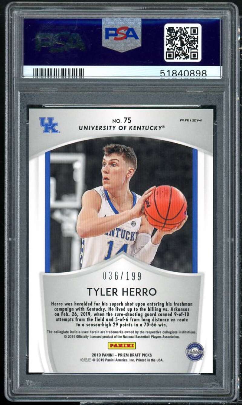 Tyler Herro Rookie 2019-20 Panini Prizm Draft Picks Purple/Green Prizm PSA 8 Image 2