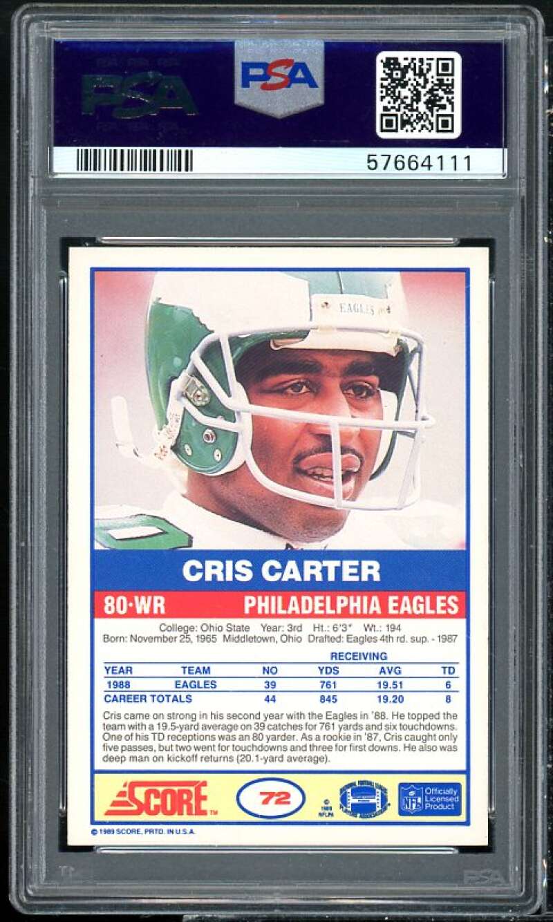 Cris Carter Rookie Card 1989 Score #72 PSA 8 Image 2