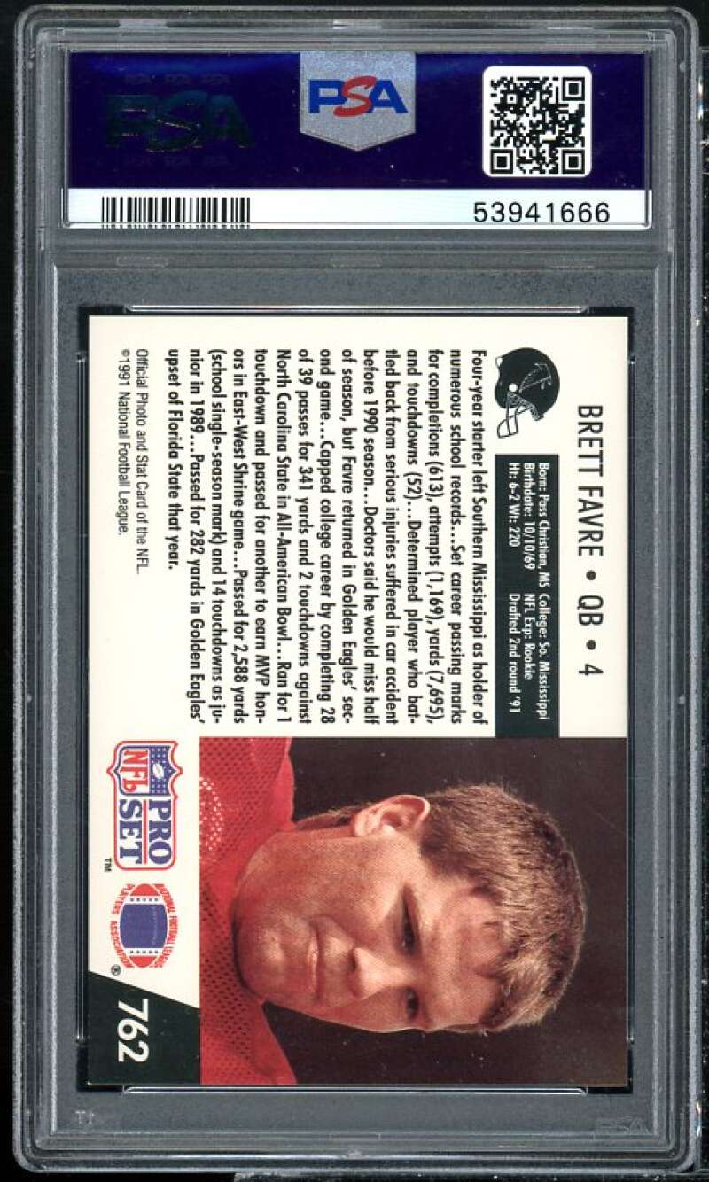 Brett Favre Rookie Card 1991 Pro Set #762 PSA 9 Image 2