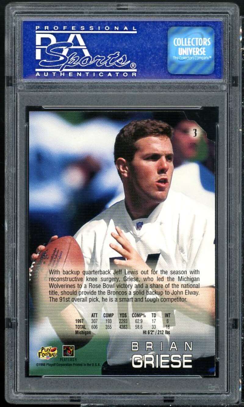 Brian Griese Rookie Card 1998 Playoff Absolute Die-Cut #3 PSA 9 Image 2