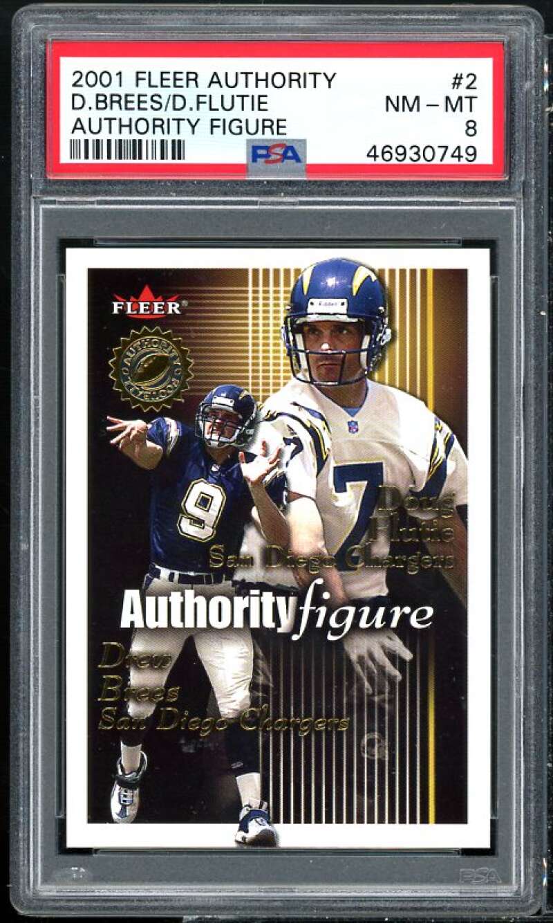 Doug Flutie / Drew Brees Rookie Card 2001 Fleer Authority #2 PSA 8 Image 1