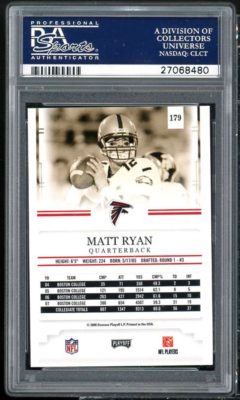 Matt Ryan Rookie Card 2008 Playoff Prestige #179 PSA 9 Image 2