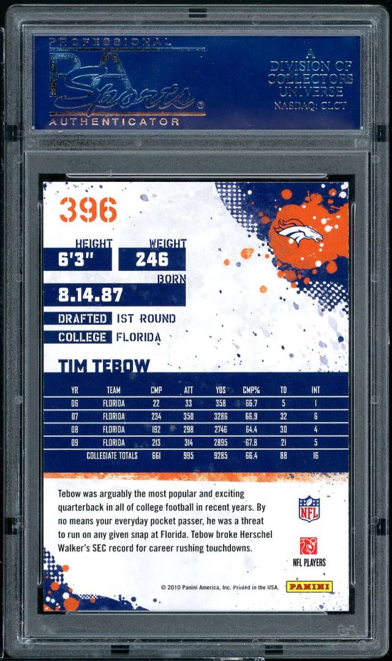 Tim Tebow Rookie Card 2010 Score Glossy #396 (pop 7) PSA 10 Image 2