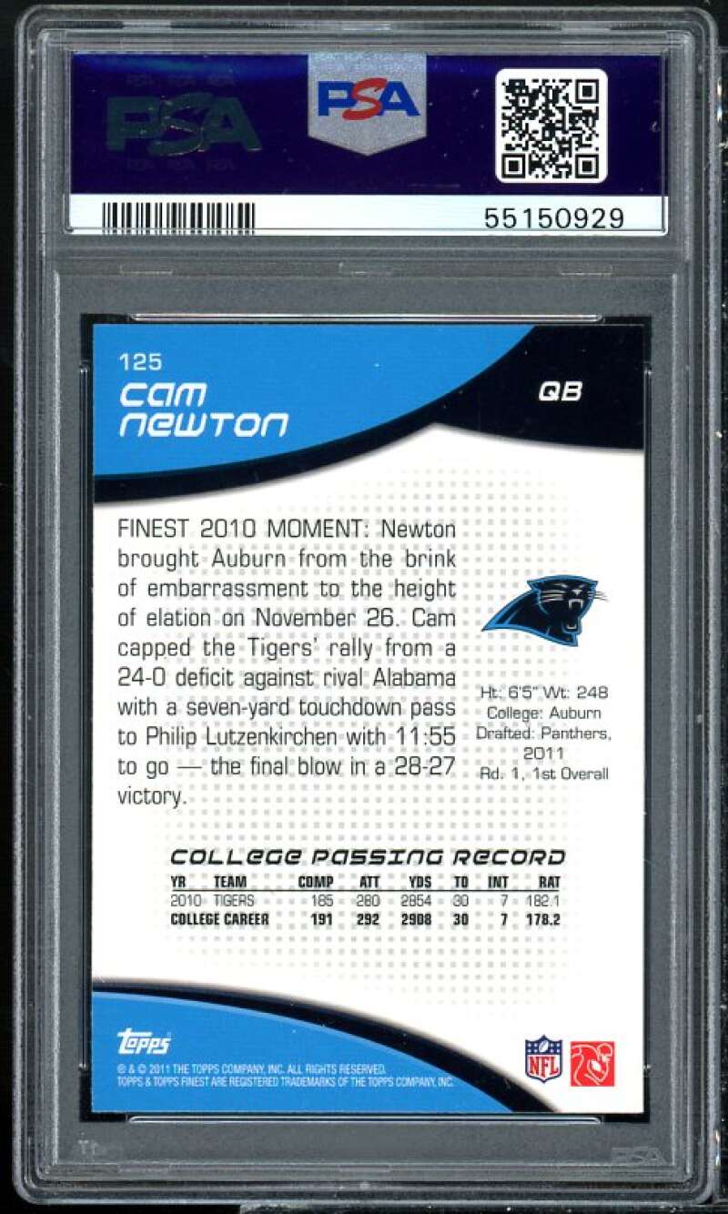 Cam Newton Rookie Card 2011 Finest #125 PSA 9 Image 2