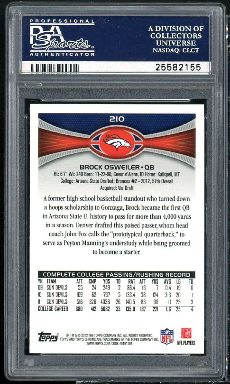 Brock Osweiler Rookie Card 2011 Topps Chrome #210 PSA 9 Image 2