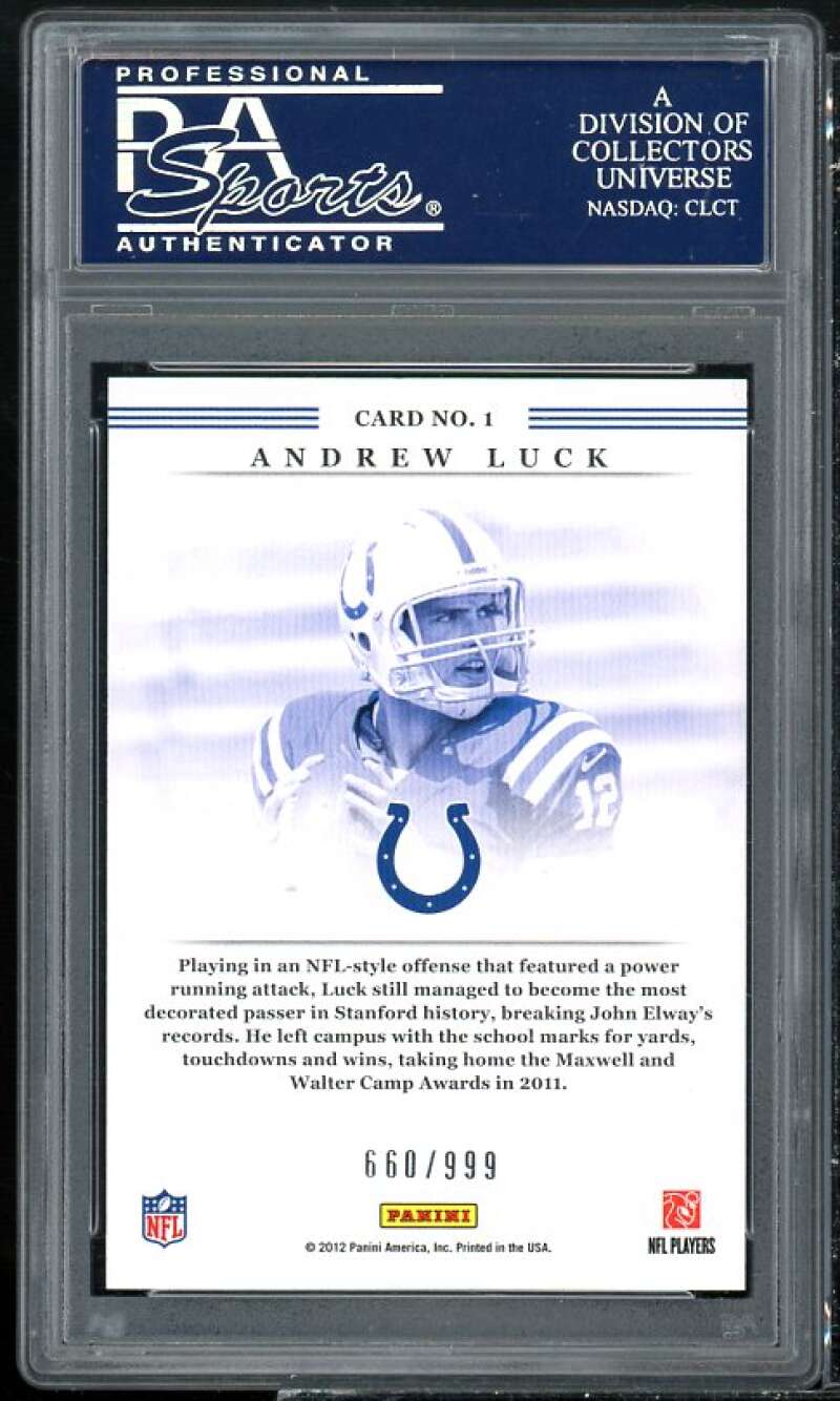 Andrew Luck Rookie Card 2012 Panini Elite Rookie Elite Silver #1 PSA 9 Image 2