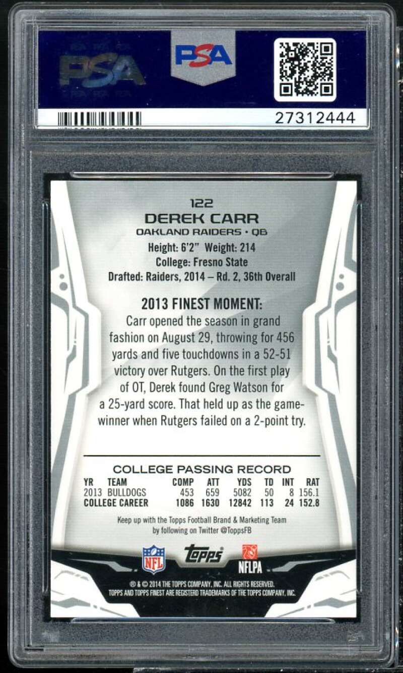 Derek Carr Rookie Card 2014 Finest #122 PSA 9 Image 2