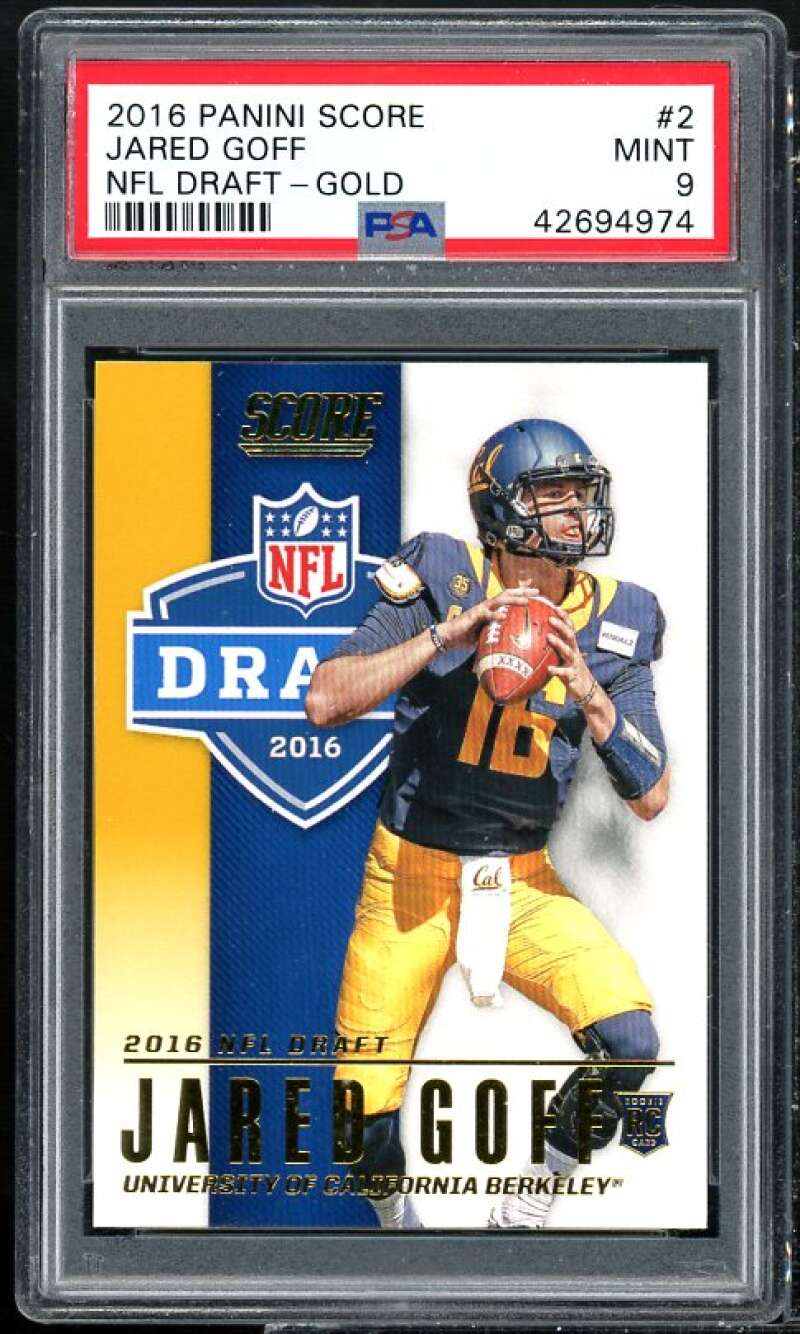 Jared Goff Rookie 2016 Panini Contenders DP Game Day Score Draft Gold #2 PSA 9 Image 1