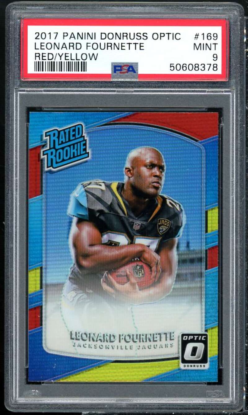 Leonard Fournette Rookie Card 2017 Donruss Optic Red/Yellow #169 PSA 9 Image 1