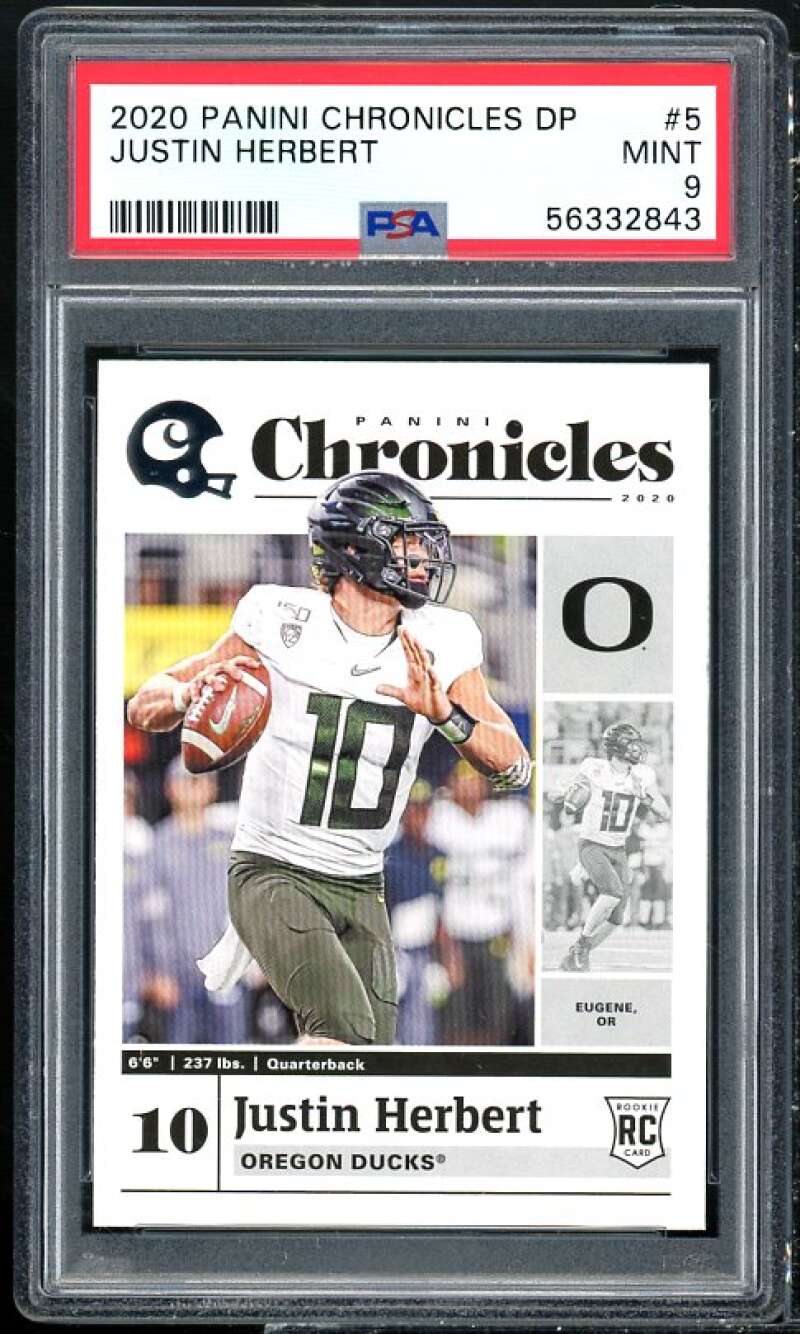 Justin Herbert Rookie Card 2020 Panini Chronicles DP #5 PSA 9 Image 1