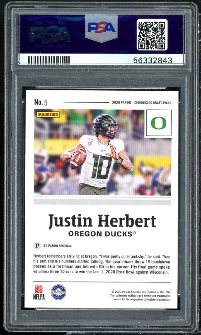 Justin Herbert Rookie Card 2020 Panini Chronicles DP #5 PSA 9 Image 2