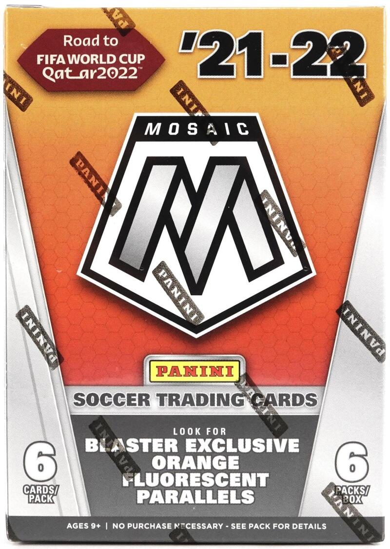 2021-22 Panini Mosaic Road to FIFA World Cup Soccer 6-Pack Blaster Box (Orange Fluorescent Parallels!) Image 1