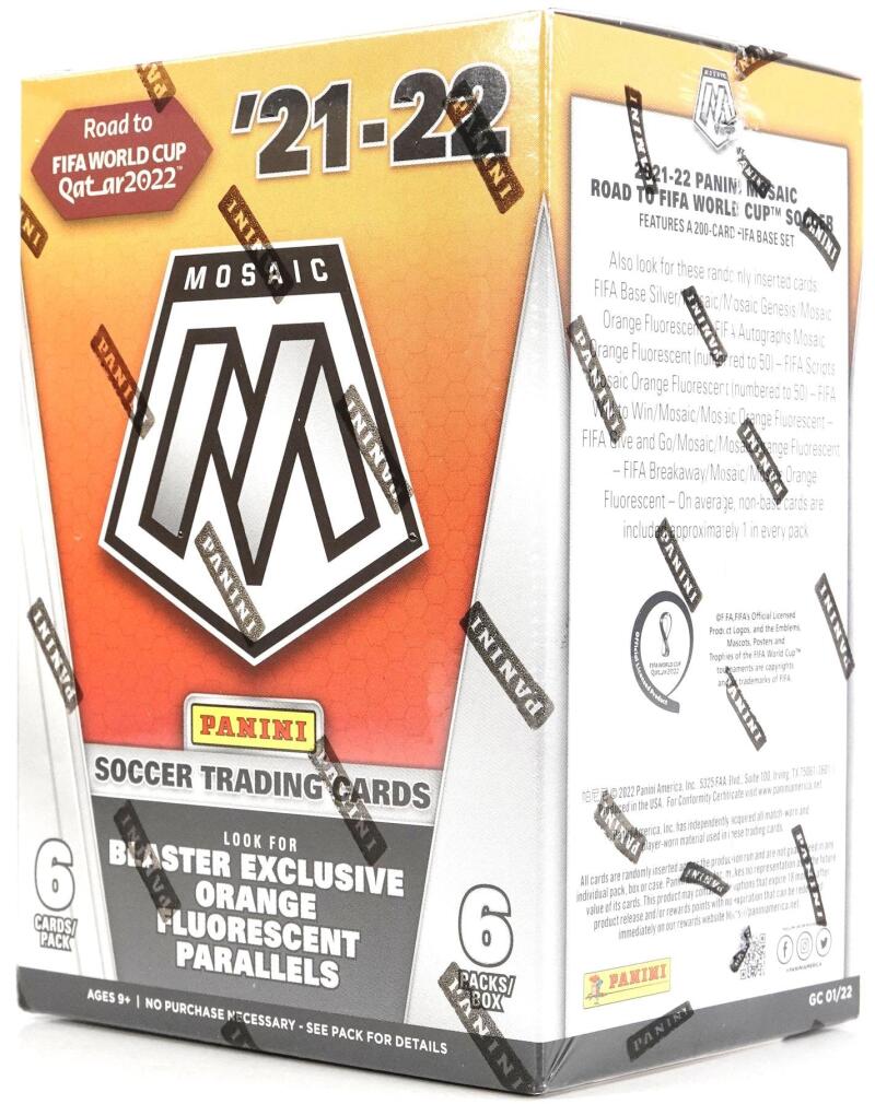 2021-22 Panini Mosaic Road to FIFA World Cup Soccer 6-Pack Blaster Box (Orange Fluorescent Parallels!) Image 2