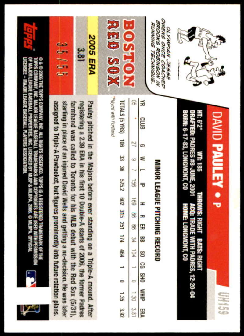 David Pauley Rookie Card 2006 Topps Update Black #UH159 Image 2
