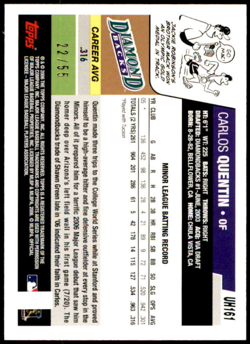 Carlos Quentin Rookie Card 2006 Topps Update Black #UH161 Image 2