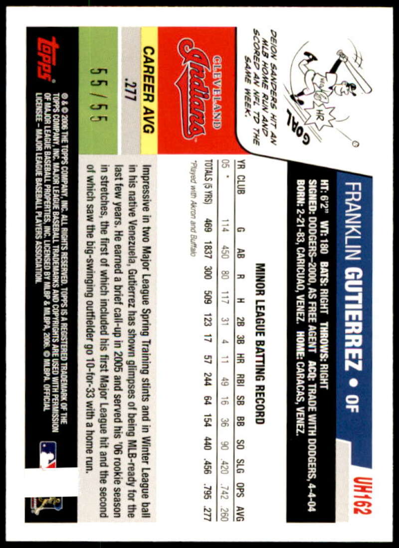 Franklin Gutierrez Rookie Card 2006 Topps Update Black #UH162 Image 2