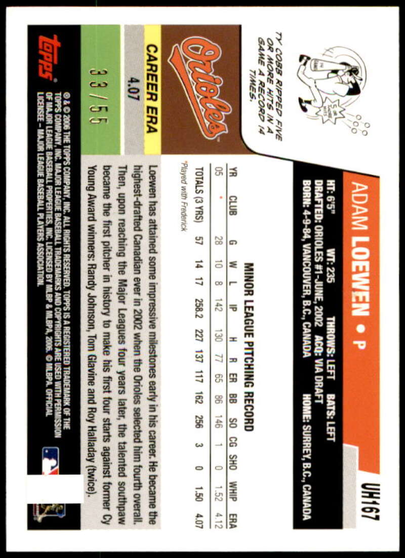 Adam Loewen Card Rookie 2006 Topps Update Black #UH167 Image 2